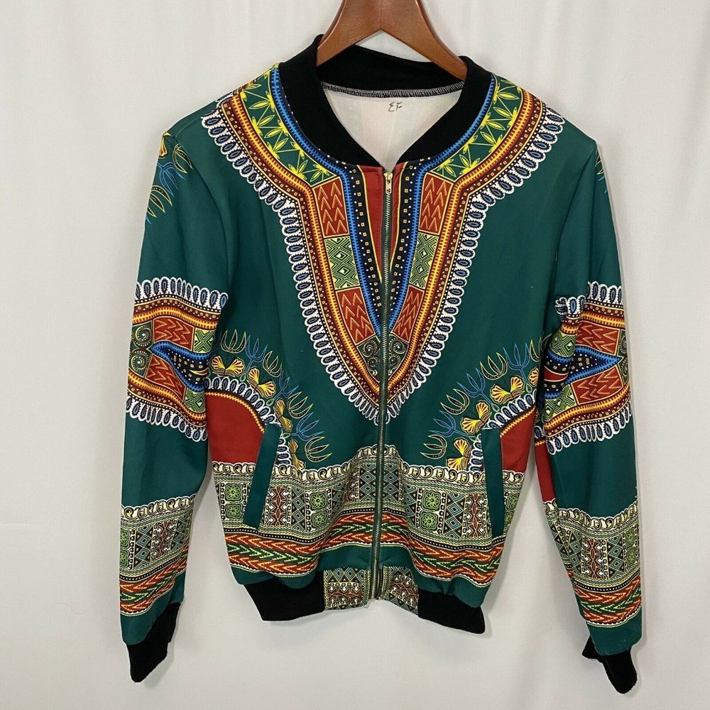 Vintage Style Patterned Satin Bomber Jacket L